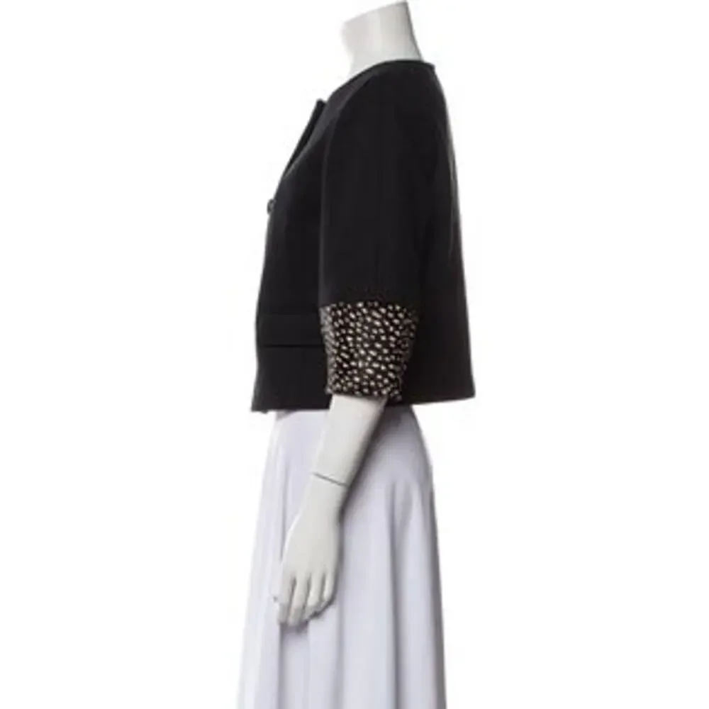 Tory Burch Peggy Calf Half Trimmed Wool Blend Jacket Black Women's Size 12